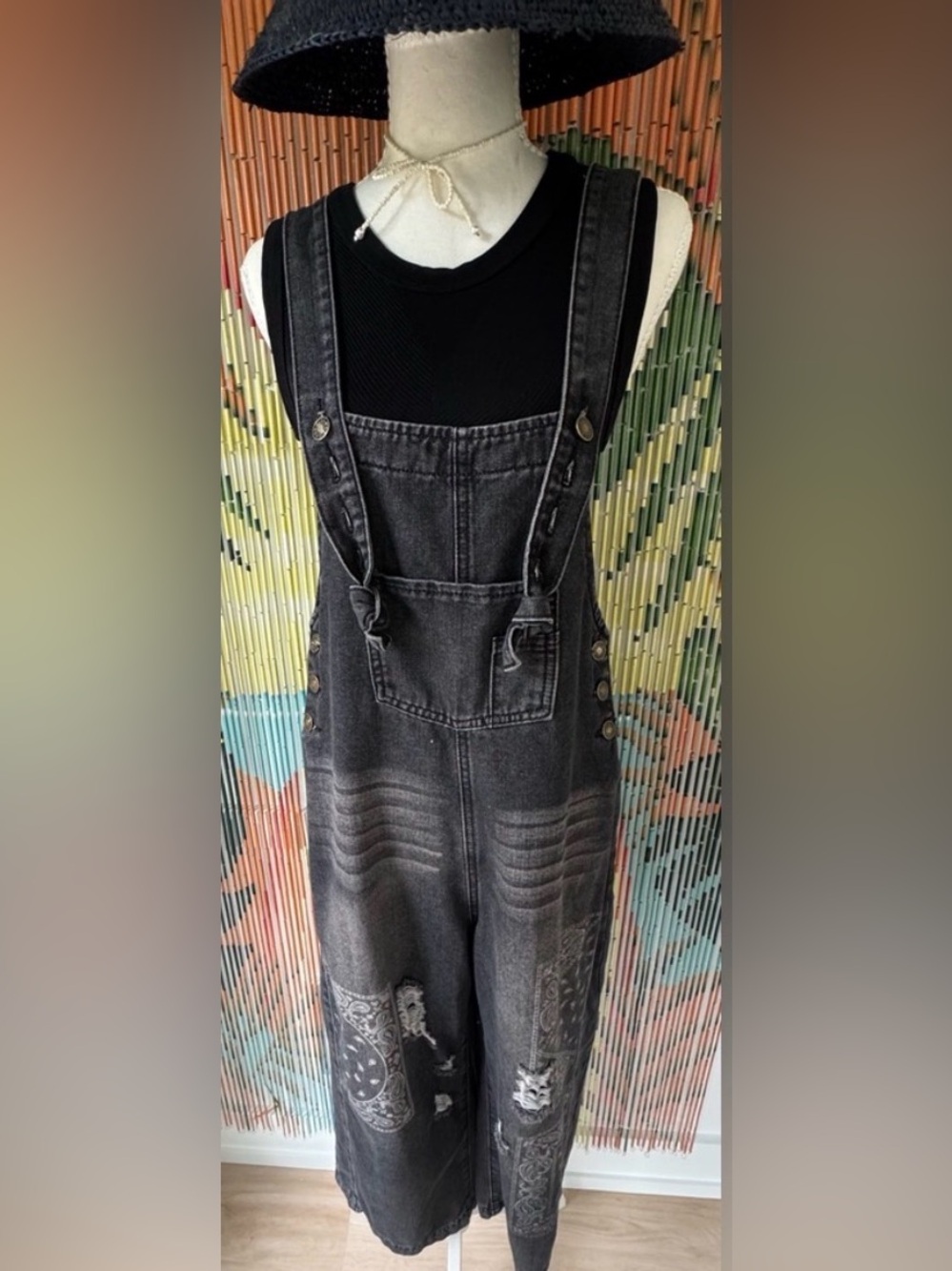 Black Washed Denim Overall Dress - Picture 4 of 4